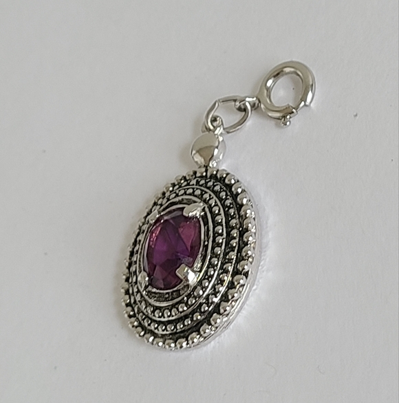 Vintage Sarah Coventry Silver Tone Ethnic Boho Purple Glass Oval Pendant Charm - Picture 16 of 16
